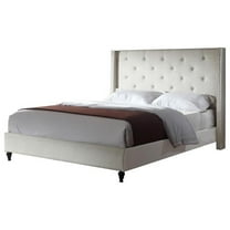 Bowery Hill Fabric Upholstered Wingback Queen Platform Bed - Beige