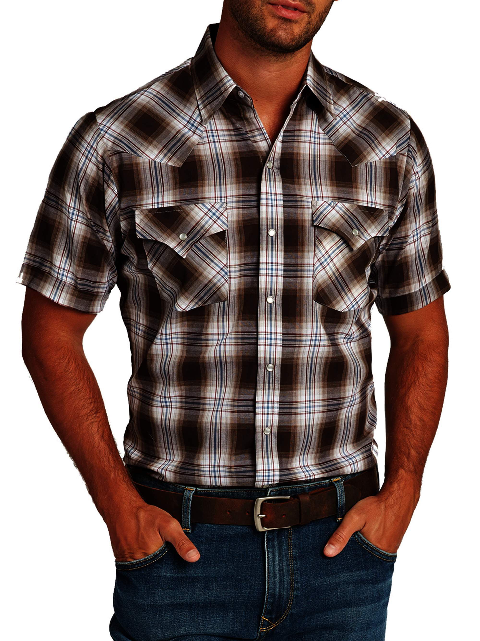Ely Cattleman Men's Short Sleeve Plaid Western Shirt - Walmart.com