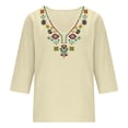 thumbnail image 4 of Lmueinov Women's 100% Cotton Boho Embroidered Tops V Neck 3/4 Sleeve Loose Casual Shirts Vintage Floral Tunic Blouses for Daily Vacation Wear, S-3XL, 4 of 6