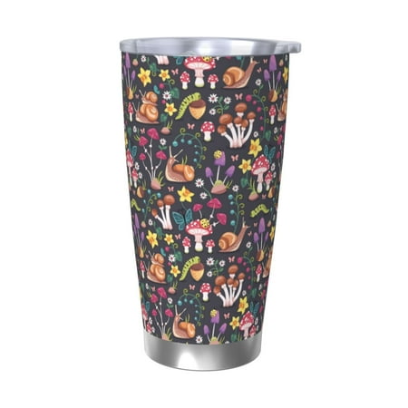 

Cauagu Mushrooms Snails Butterflies Pattern 20oz Tumbler Stainless Steel Vacuum Insulated Tumbler with Lid Insulated Coffee Mug Thermal Cup with Splash Proof Sliding Lid-Without Straw