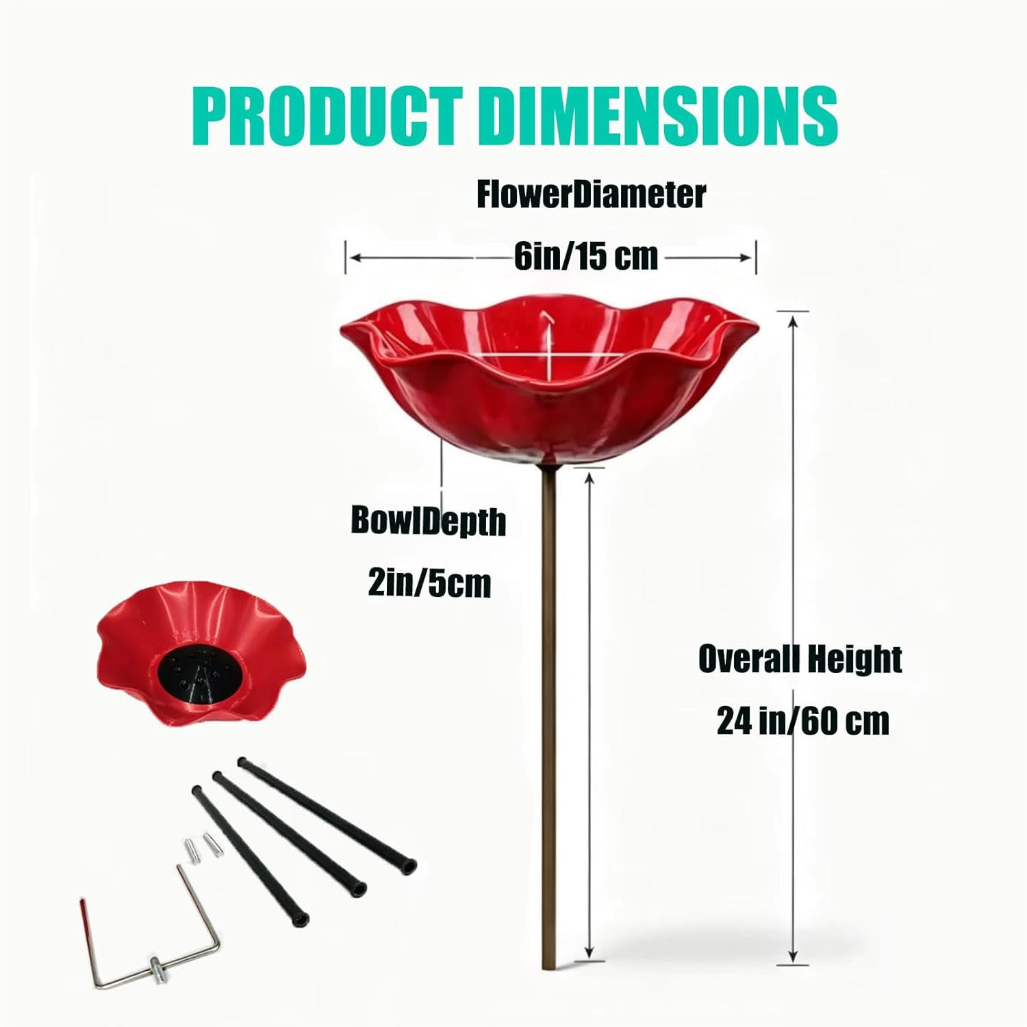 Handcrafted Metal Floral Garden Stake | Bird Bath | Outdoor Bee Watering Station | Pollinator Water Dish | Courtyard Decor & Bird Feeder (6Pieces)