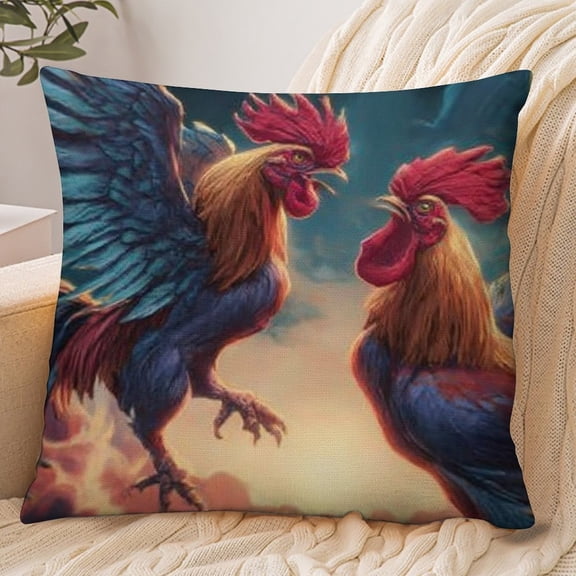 RKSupls 18x18 Inch Envelope Throw Pillow Cover, Roosters Fighting Clouds Soft Polyester Modern Farmhouse Decorative Cushion Case for Home Bedroom Living Room