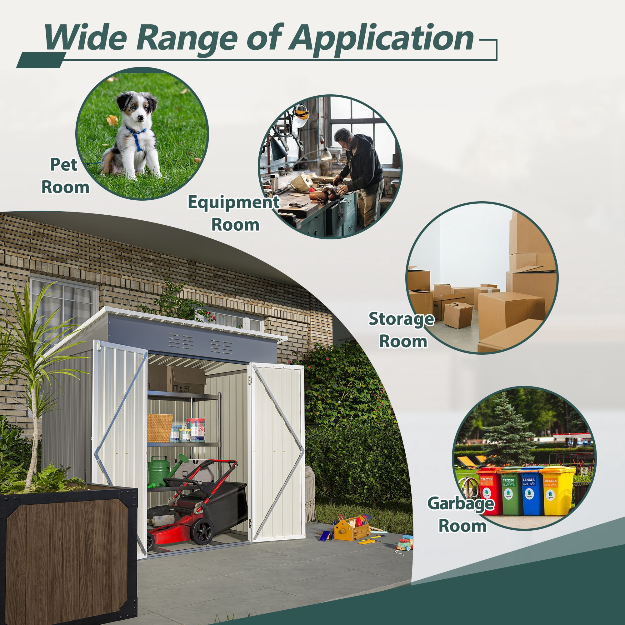 6 x 4 Storage Shed with Floor Frame for Outside, Metal Lawn Mower Shed Outdoor, Tool Sheds, Storage Cabinet with Door for Garden Backyard, Gray