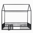 thumbnail image 5 of Euroco Metal Full Size House Bed Frame, Low Profile Canopy Bed with Fence and Door for Kids, Black, 5 of 15