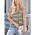 thumbnail image 6 of Women'S 2025 Summer Trendy Crochet Knit V Neck Sleeveless Tie Front Striped Sweater Vests Beach Outfits  Green L, 6 of 7