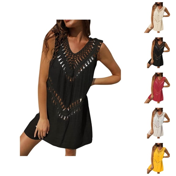 Womens Cover Ups for Swimwear Womens Beach Cover Up Swimwears Cover Ups Women's Hand Hook Stitching V Neck A Line Skirt Beach Bikini Swimsuit Cover Up