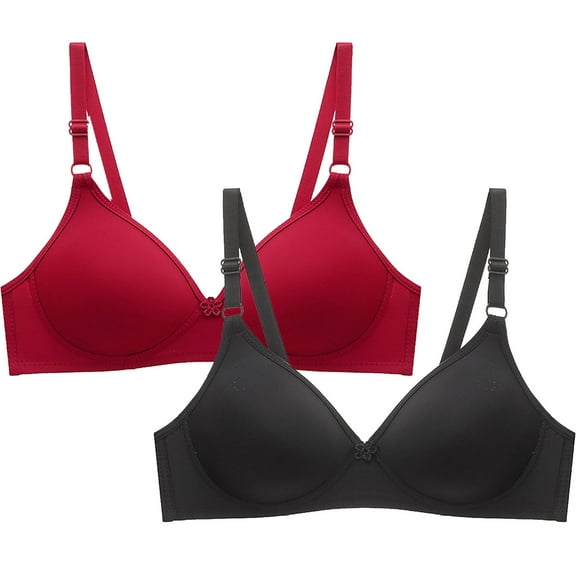 Summer Deal!Xunlbb Clearance & More Savings! 2pcs Women's Bra Soild Wire Underwear Bra Everyday Small Cup Underwear,A-Red,S