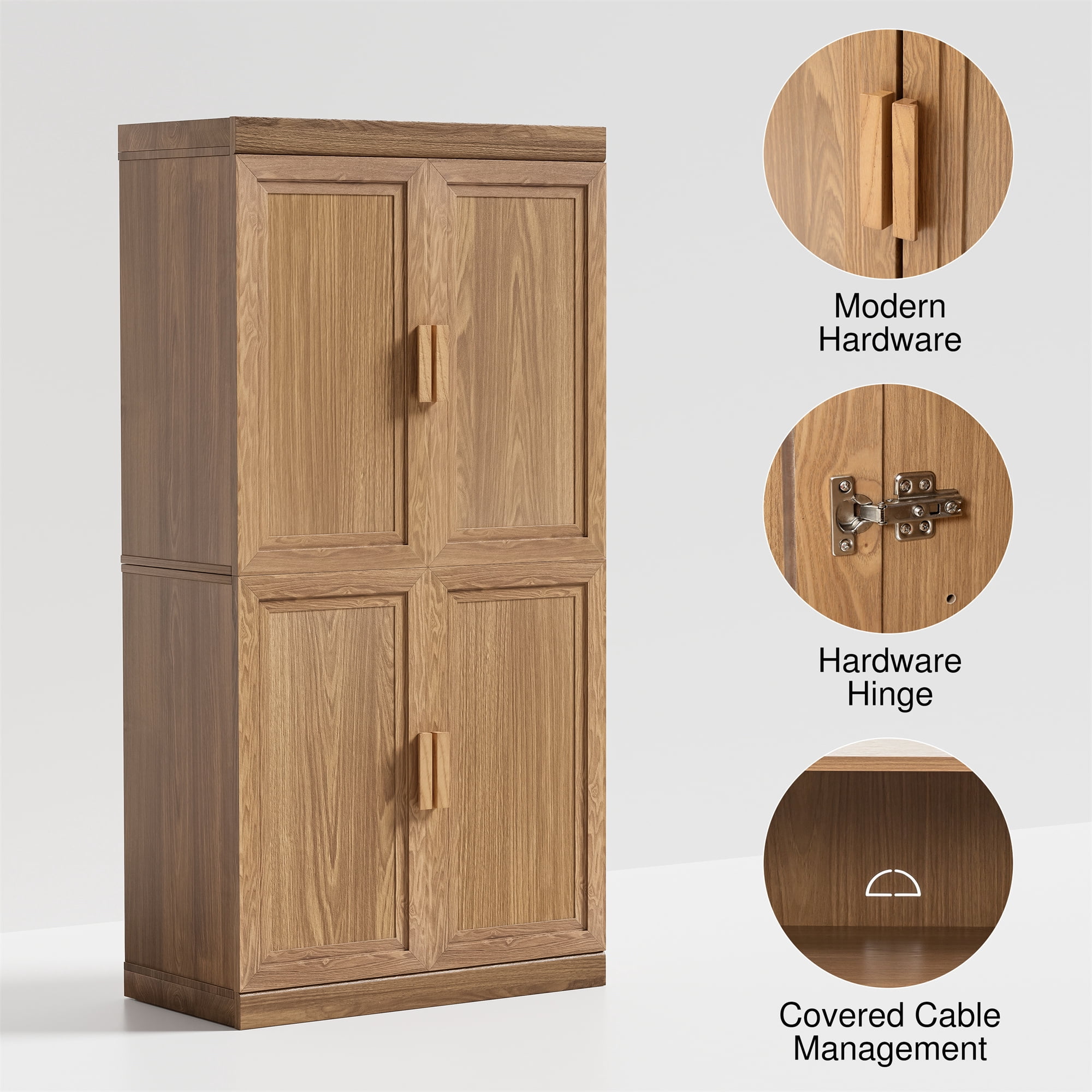31" Wood Display Cabinet Storage Cabinet DIY Combination China Cabinets for Home Office, Natural Wood