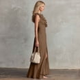 thumbnail image 6 of Ahabrexf Wedding Guest Dresses for Women, V Neck Ruffled Sleeveless Side Ruched High Slit Maxi Dress for Evening Party and Wedding, 6 of 9