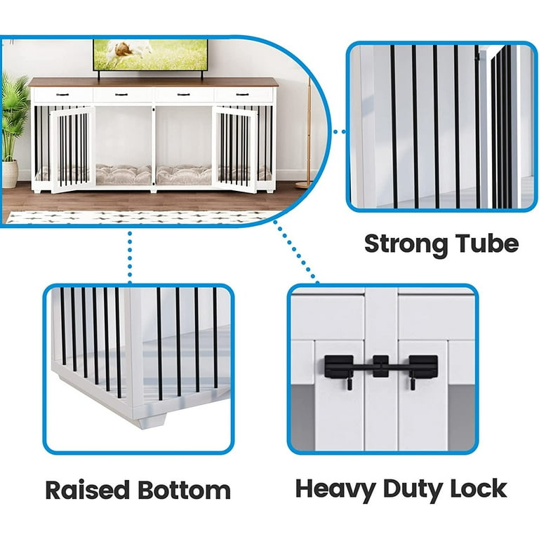 WIAWG 86.6 in. Large Dog Crate Furniture, XXL Dog Kennel for 2 Medium Large  Dogs Indoor w/Storage Shelves and 3-Drawers, White Y-THD-150169-0102-c -  The Home Depot