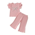 thumbnail image 2 of Spazoro Toddler Girls Cute Outfit Sets, Solid Color Summer 2-Pieces Cotton Short Sleeve Shirt and Pants Sets Pink Size 0 Months, 2 of 9
