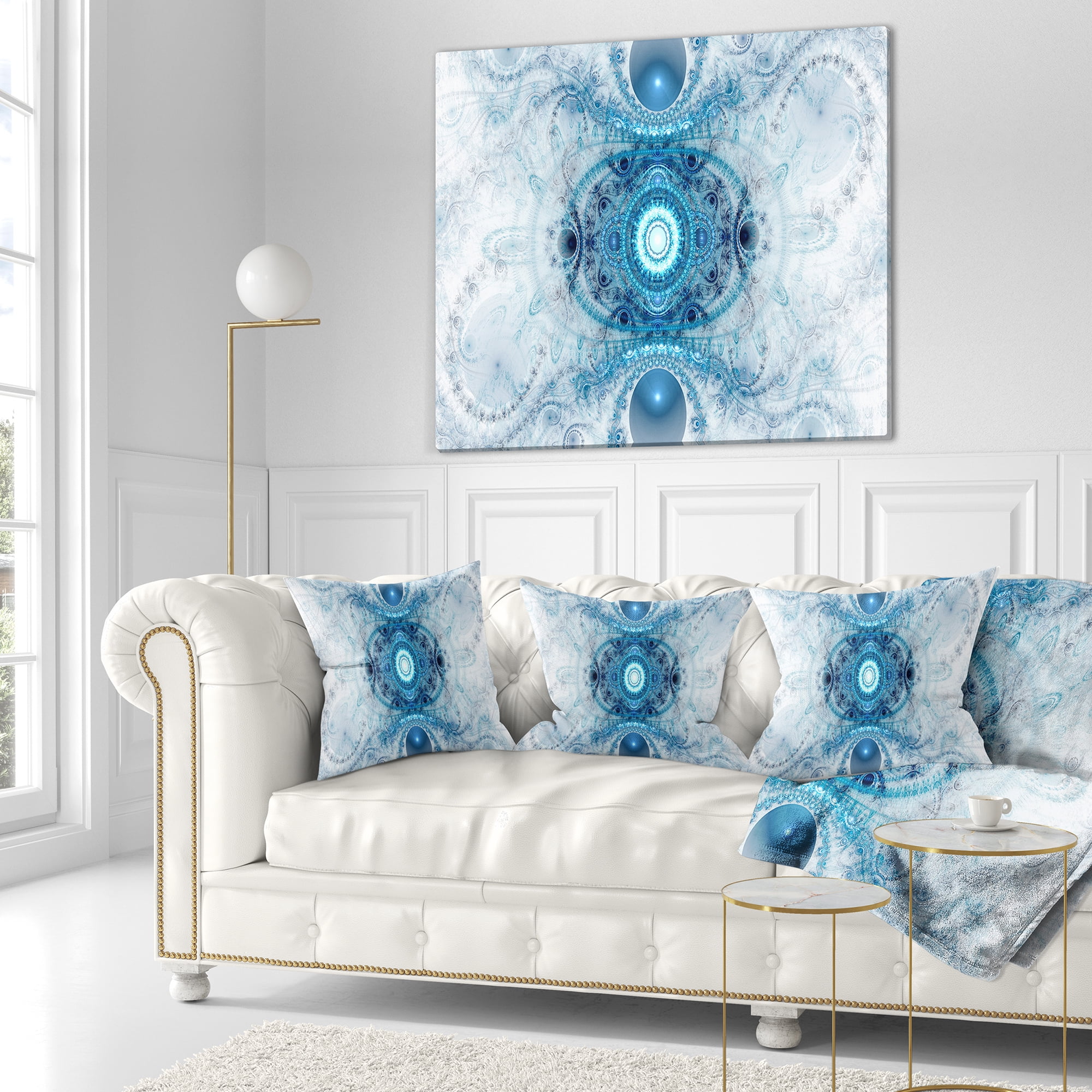 Designart Light Blue Fractal Pattern - Abstract Throw Pillow - 16x16