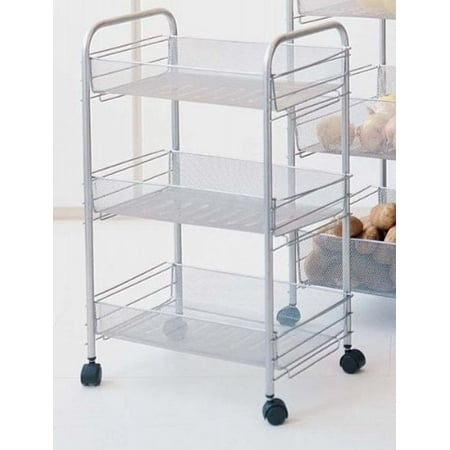 Whitmor Rolling Utility Cart - 3 Tier Mesh Rolling Storage Cart with Baskets, Office File Utility Cart on Wheel