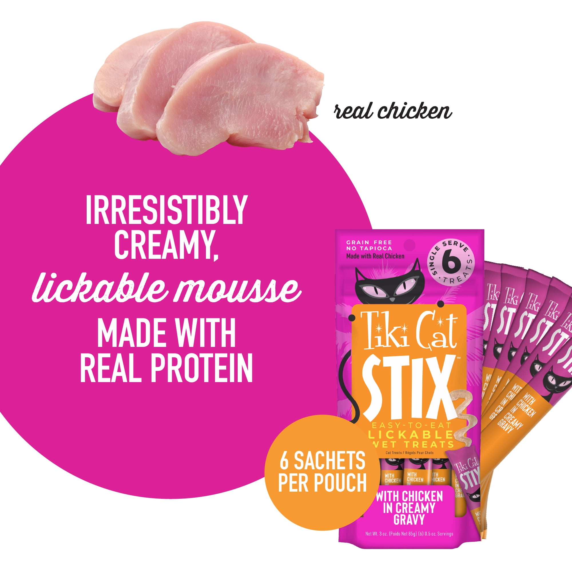(4 pack) Tiki Cat Stix Wet Cat Treats, Chicken, 3 oz. Pouch