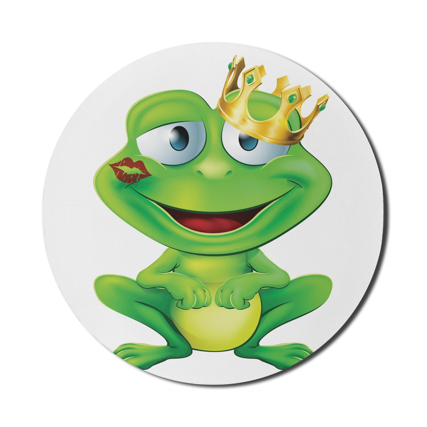 Animal Mouse Pad for Computers, Frog Prince Cartoon Character with Golden  Yellow Crown Lipstick Mark on Lips Love, Round Non-Slip Thick Rubber Modern  Mousepad, 8