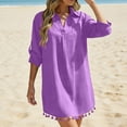 thumbnail image 2 of Fesfesfes Women's Tassel Hem Beach Cover Up Button Down Shirt Dress Oversized 3/4 Sleeve Swimsuit Cover Up Vacation Resort Wear Summer Bikini Beach Dress, 2 of 7