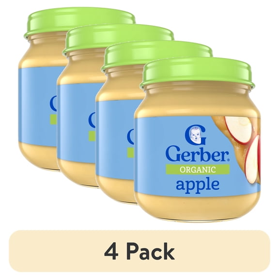(4 pack) Gerber Organic Stage 1 Baby Food, Apple Puree, 4 oz Jar