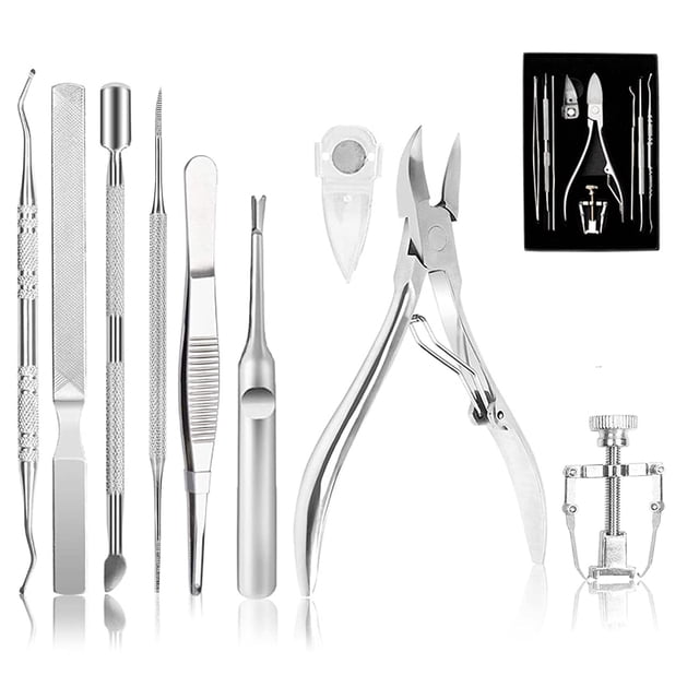 Kit de herramientas para uñas encarnadas (9 piezas) Juego profesional de cortaúñas para uñas encarnadas y gruesas Kit de uñas encarnadas de acero inoxidable Herramienta de manicura y pedicura de grado