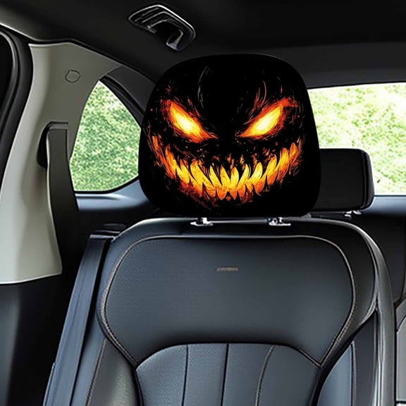 Halloween Print Headrest Covers, Scary Face Printing Auto Seat Universal Elastic Models Headrest Protector (A)