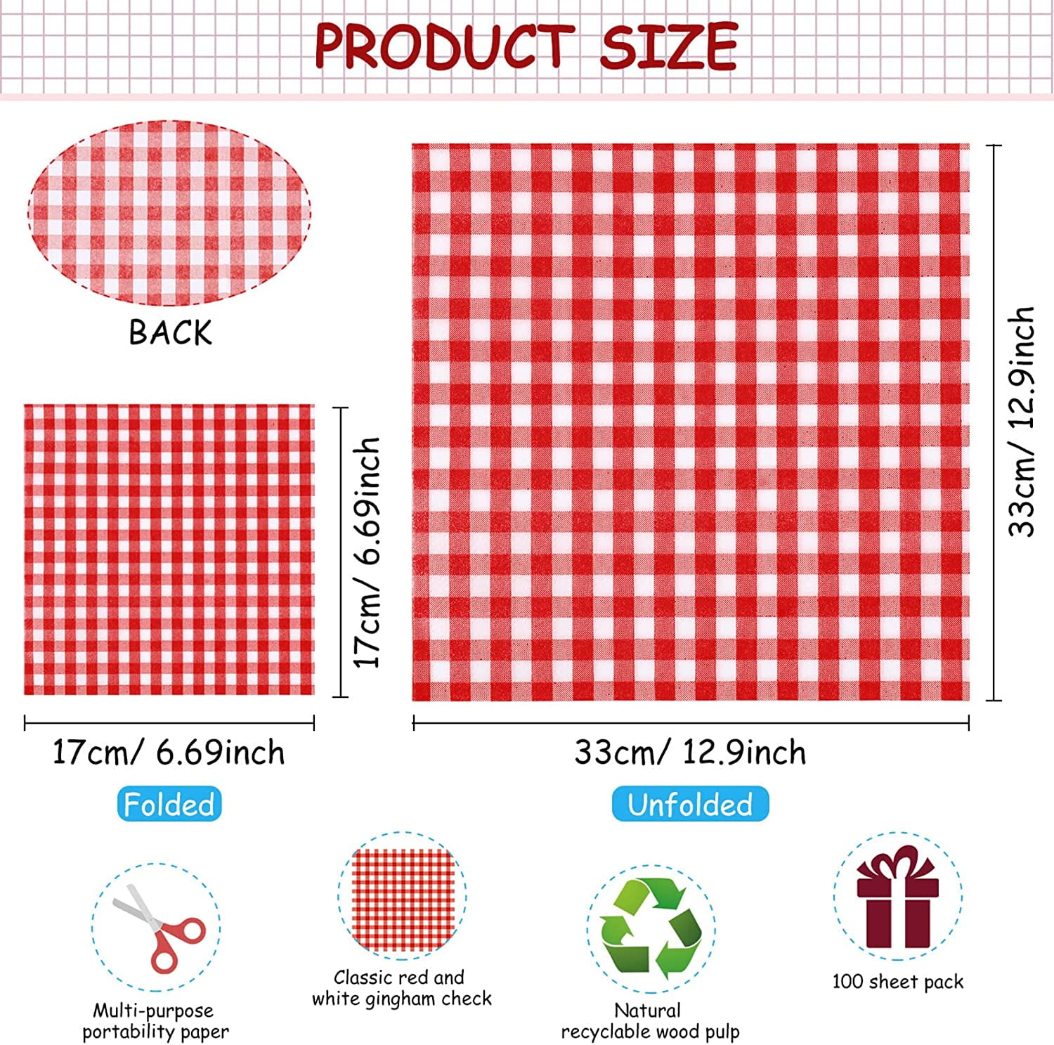 Christmas New Year Barbecue Picnic Red and White 100 Sheet Gingham Paper Napkins Disposable Checkered Paper Napkins 12.9 x 12.9 Inch Napkins for Family Dinner Birthday Party 