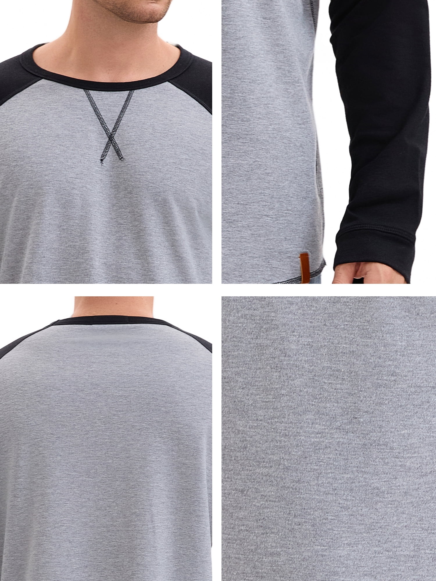 DARING DIVA Men's Long Sleeve Color Block Casual Raglan T-Shirt S Gray