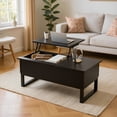 thumbnail image 3 of Coffee Table Wooden Lift Top Coffee Table with Drawer and Hidden Compartment Retro Industrial Style Coffee Table Center Table for Home Living Room Dining Room Reception Room Office, 3 of 11