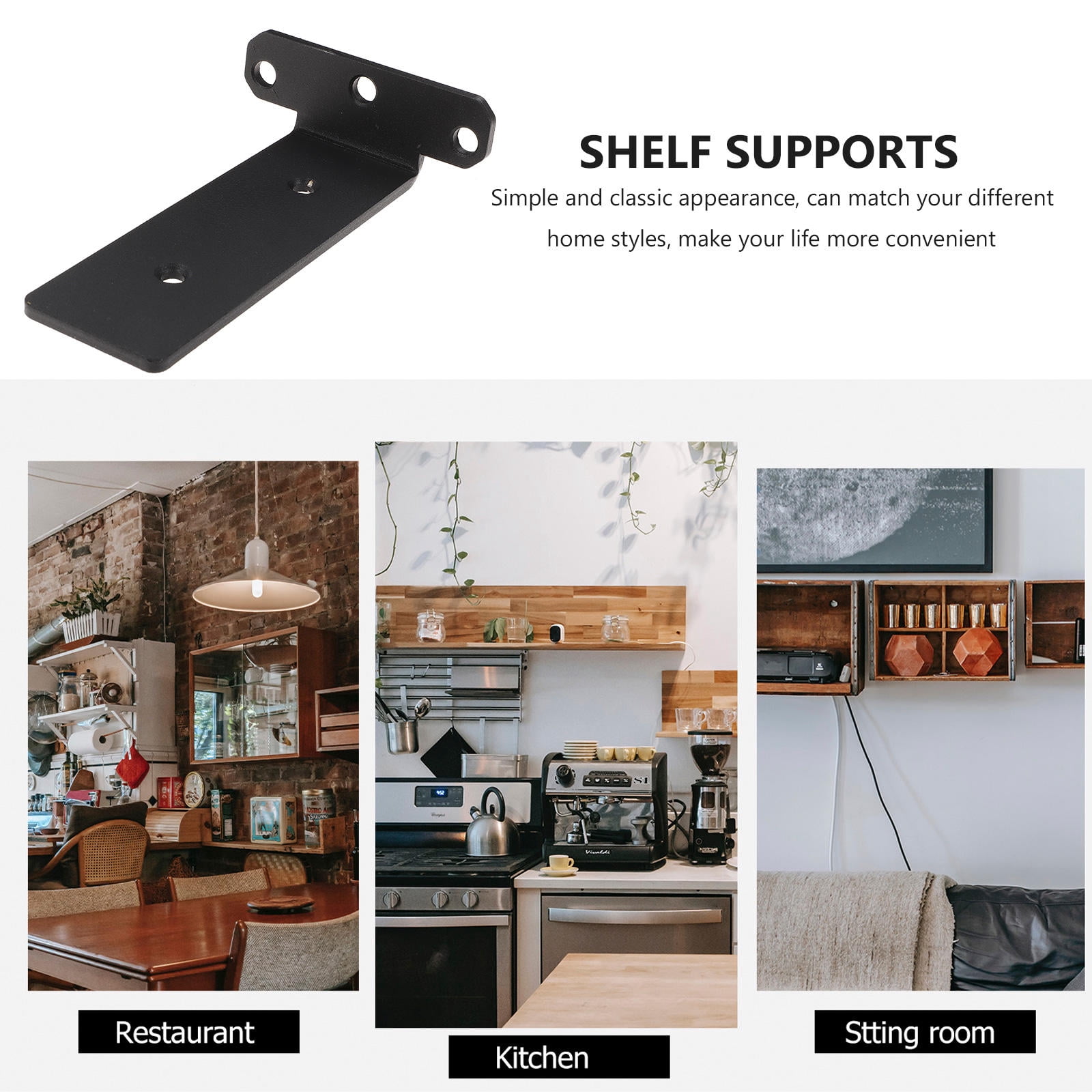 OUNONA  2 Pcs Shelf Brackets Support DIY Kitchen Storage Angled Black