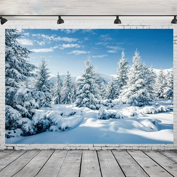 7x5ft Winter Snow Forest Pine Tree Backdrop for Christmas New Year