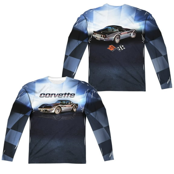 Chevrolet - Blue Vette Check Flag (Front/Back Print) - Regular Fit Long Sleeve Shirt - Large