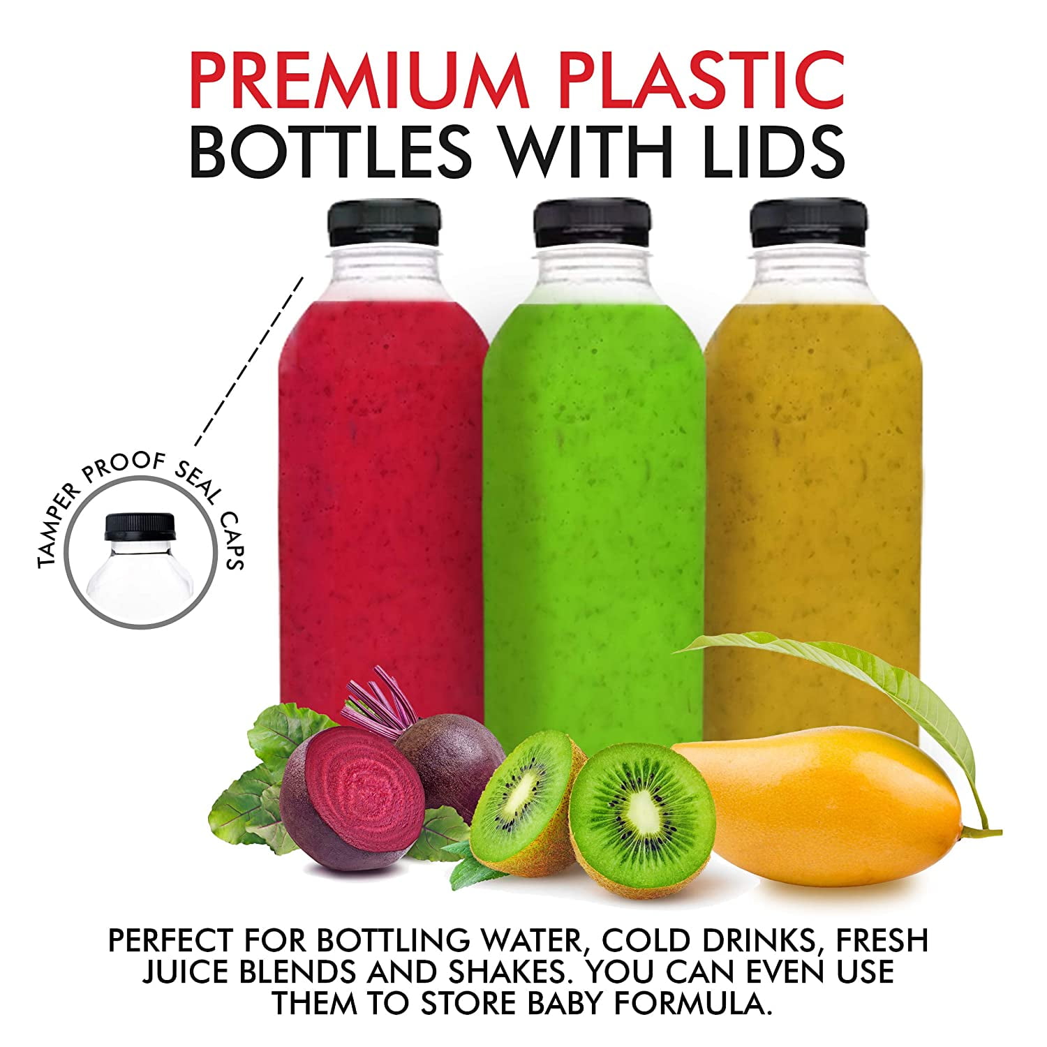 Juice Bottles with Caps for Juicing & Smoothies, Reusable Clear Empty  Plastic Bottles with Caps, 12 …See more Juice Bottles with Caps for Juicing  