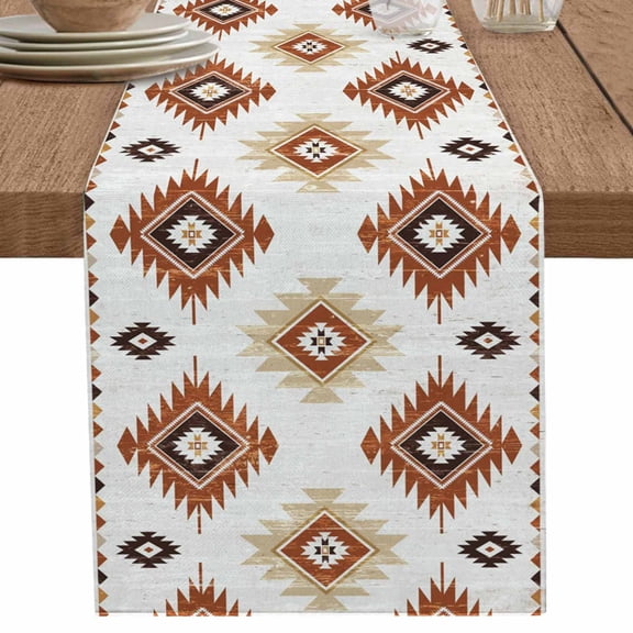 nqOlkjepod Orange Aztec Table Runner 70 Inches Long Farmhouse Dress Scarves, Southwest Neutral Abstract Geometric Art Dining Tablerunner for Coffee Table/Kitchen Island/Party Décor, 13" x 70"