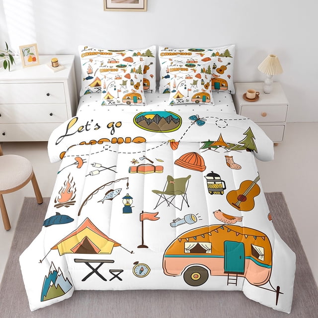 YST Camper Accessories Bedding Set, Rustic Decor, 7-Piece, Twin, Happy Camping, Polyester