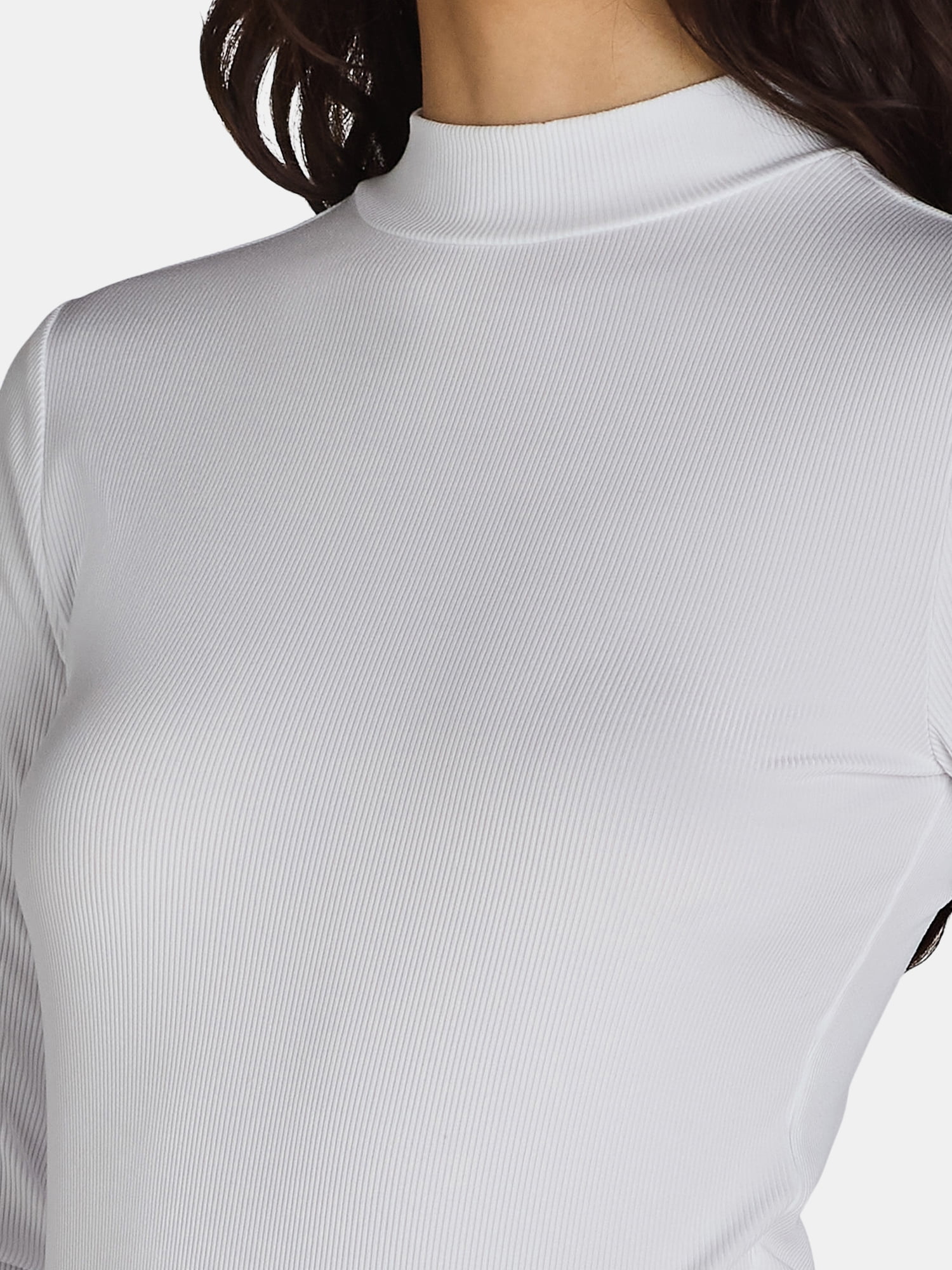 No Boundaries Ribbed Mock Neck Top with Long Sleeves, Women’s and Women’s Plus