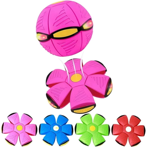 Student's Bouncing Ball Magic Metaball, Dual Form Magic Flying Saucer Freely Switchable, Collapsible Bouncy Ball Parent Interaction, Glowing Doggy Disc Balls for Dog Indoor (Pink)