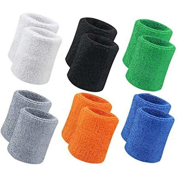 12 pieces sports wristbands , sweatbands sports armband cotton sweatband for men and women , good for tennis, basketball, running, gym, working out (black, white, gray , orange, blue, green)