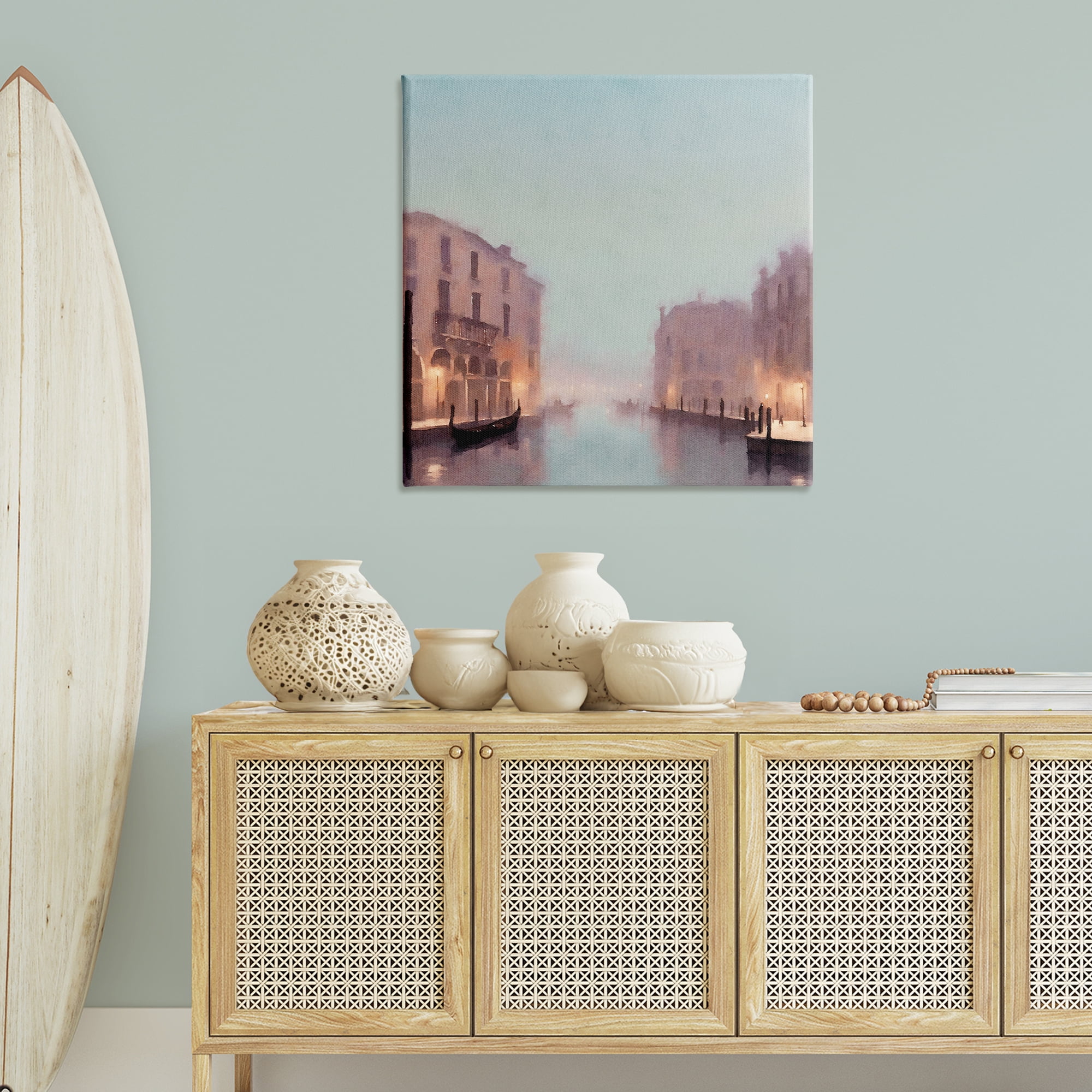 Stupell Industries Lights In Misty Canal Buildings & Architecture Painting Wrapped Canvas Art Print Wall Art, 36 x 36