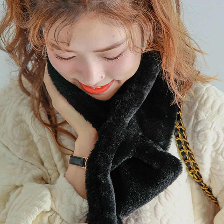 Dorkasm Women Winter Scarf Faux Fur Fluffy Cute Soft Cute Wrap Collar Neck  Cool Scarves for Women Black