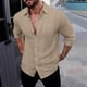 thumbnail image 1 of pstuiky camisetas de manga larga para hombre, Camisa tipo cárdigan de manga larga con solapa y botones de color liso para hombre Tops de talla grande para hombre xl, 1 of 9
