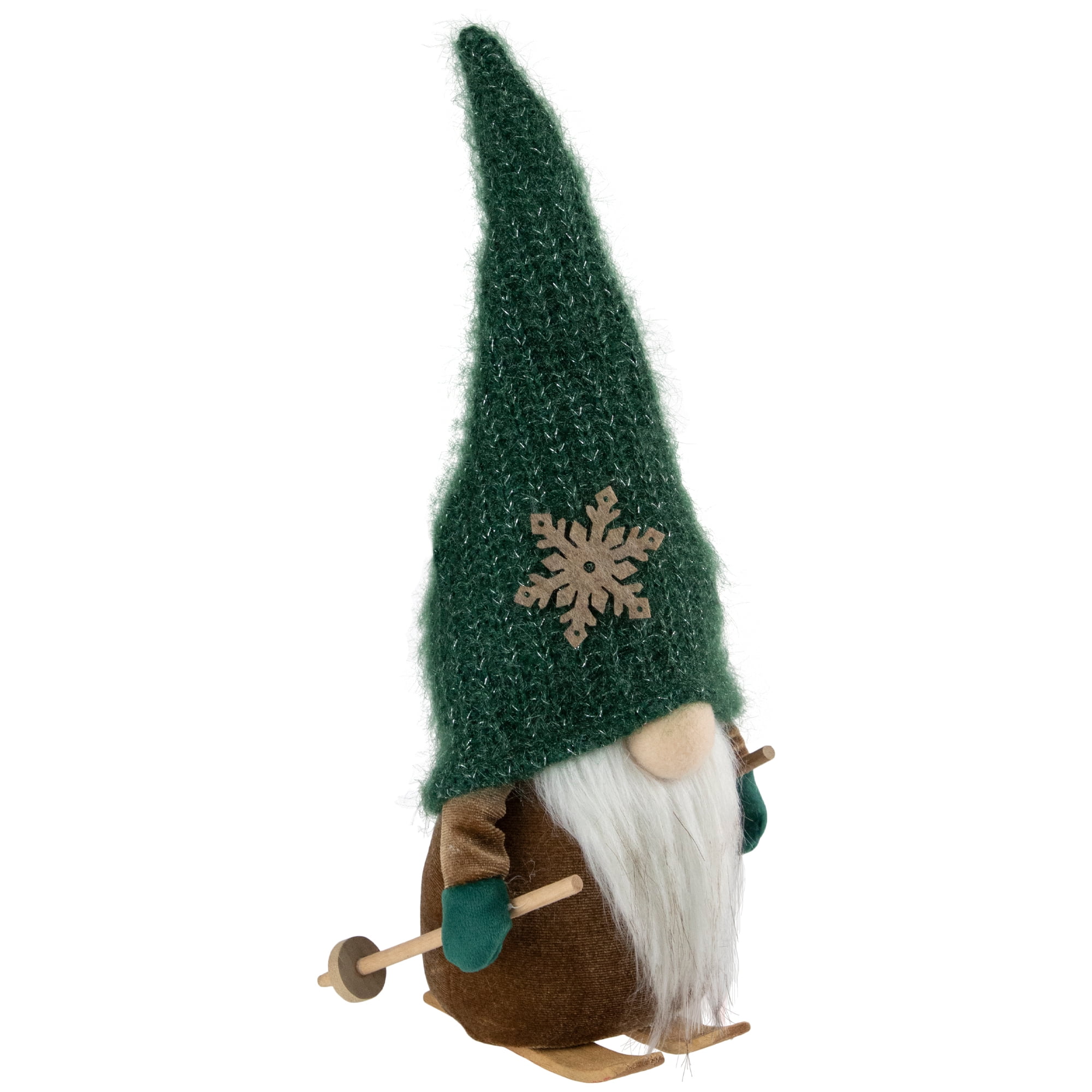 Northlight 12.5" Skiing Gnome with Green Knit Hat Christmas Decoration