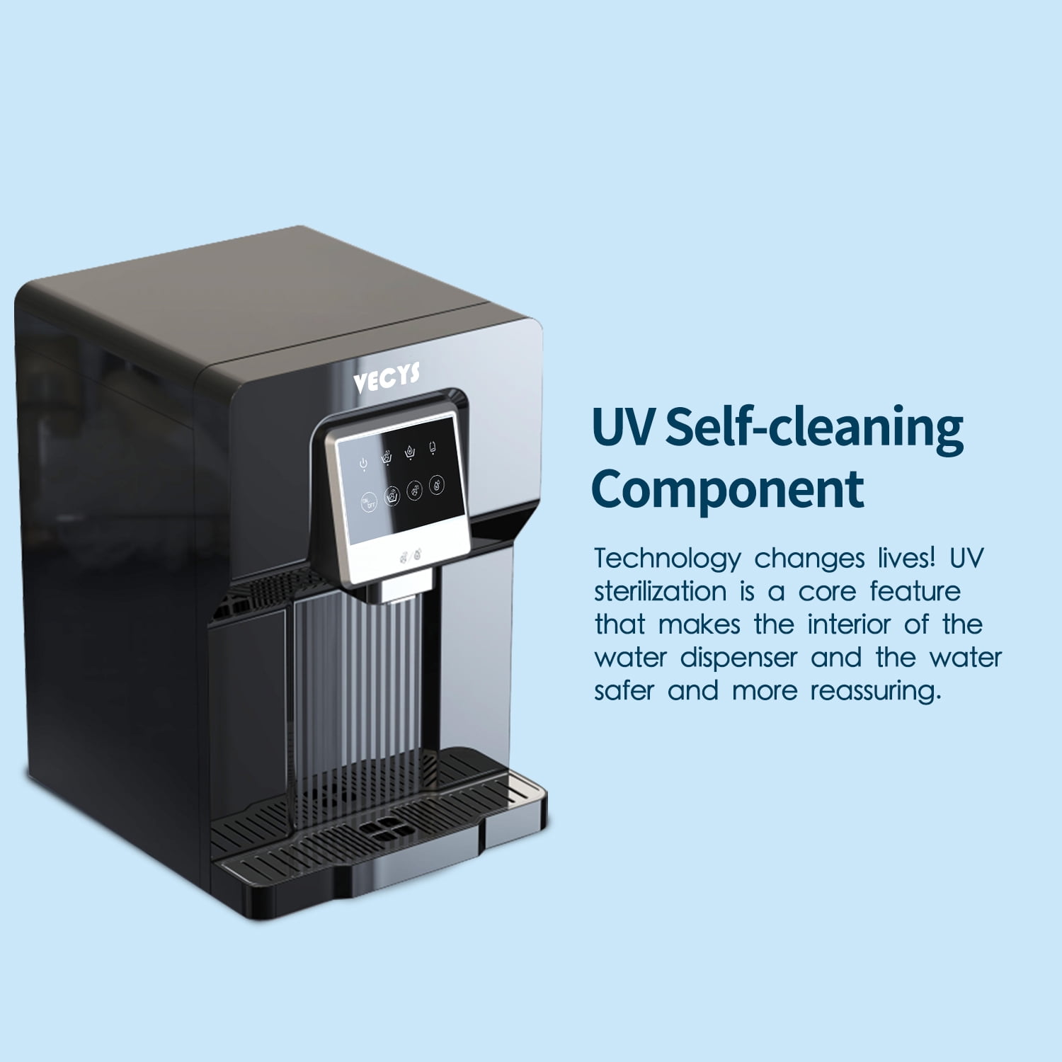 VECYS Countertop Cold Water Cooler with Ice, 18LB Daily Ice Production and Bottleless