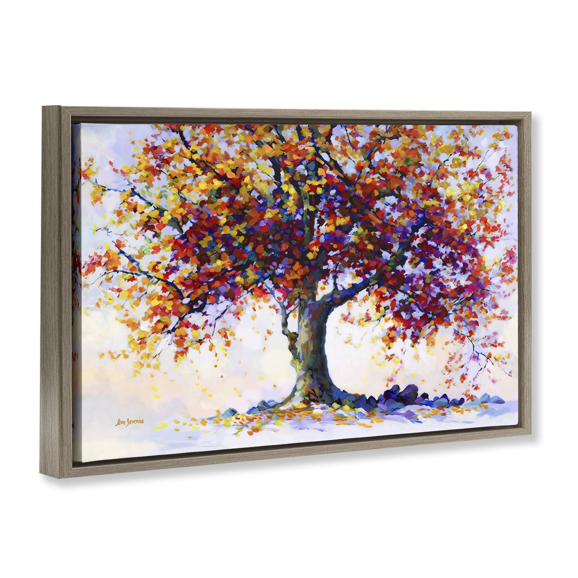 Stupell Industries Heartfelt Hues Tree Landscape & Nature Painting Brown Floater Framed Canvas Art Print Wall Art, 31 x 21