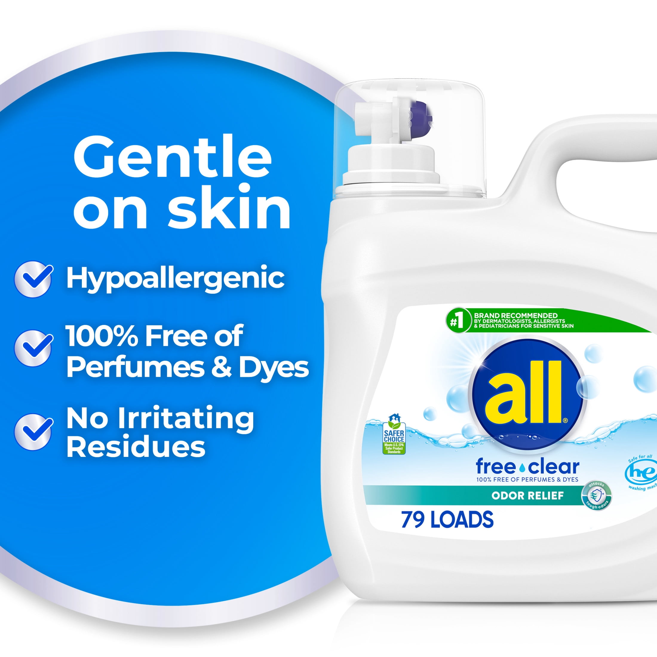 all Free Clear Liquid Laundry Detergent, Odor Relief, 118 oz, 79 Loads