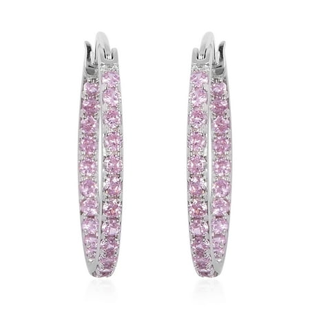 Copper Zircon Earrings - Sterling Silver Cubic Zircon Pink CZ Hoops, Hoop Earrings Hypollergenic Jewelry Gift Cttw 1.5