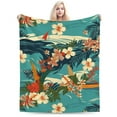 thumbnail image 6 of LNWH Hawaiian Surf Illustration Art Pattern Throw Blanket, Fluffy Soft Cozy Bed Flange Plush Blankets, 80"x60", 6 of 8