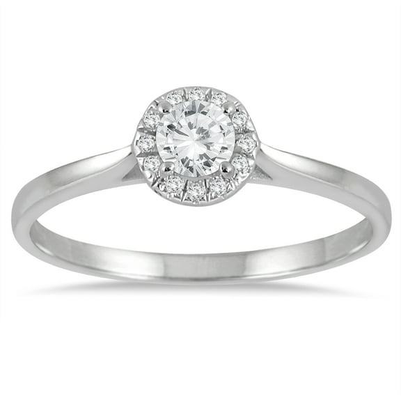 SZUL Women's 1/3 Carat TW Diamond Halo Ring in 14K White Gold (J-K-L Color, I2-I3 Clarity)