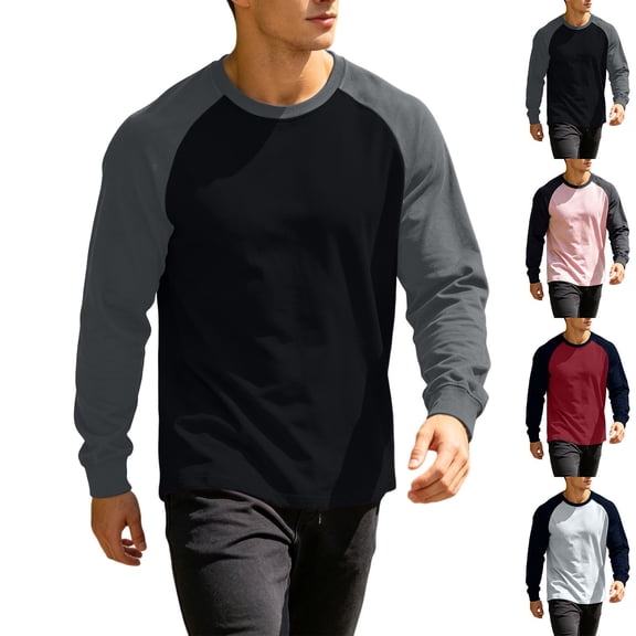 Umfun Men's & Big Men's Raglan Sleeve Crewneck T-Shirt Long Sleeve Casual Color Block Top Soft Breathable Sporty Basic Tee for Gym Running Daily Wear Autumn