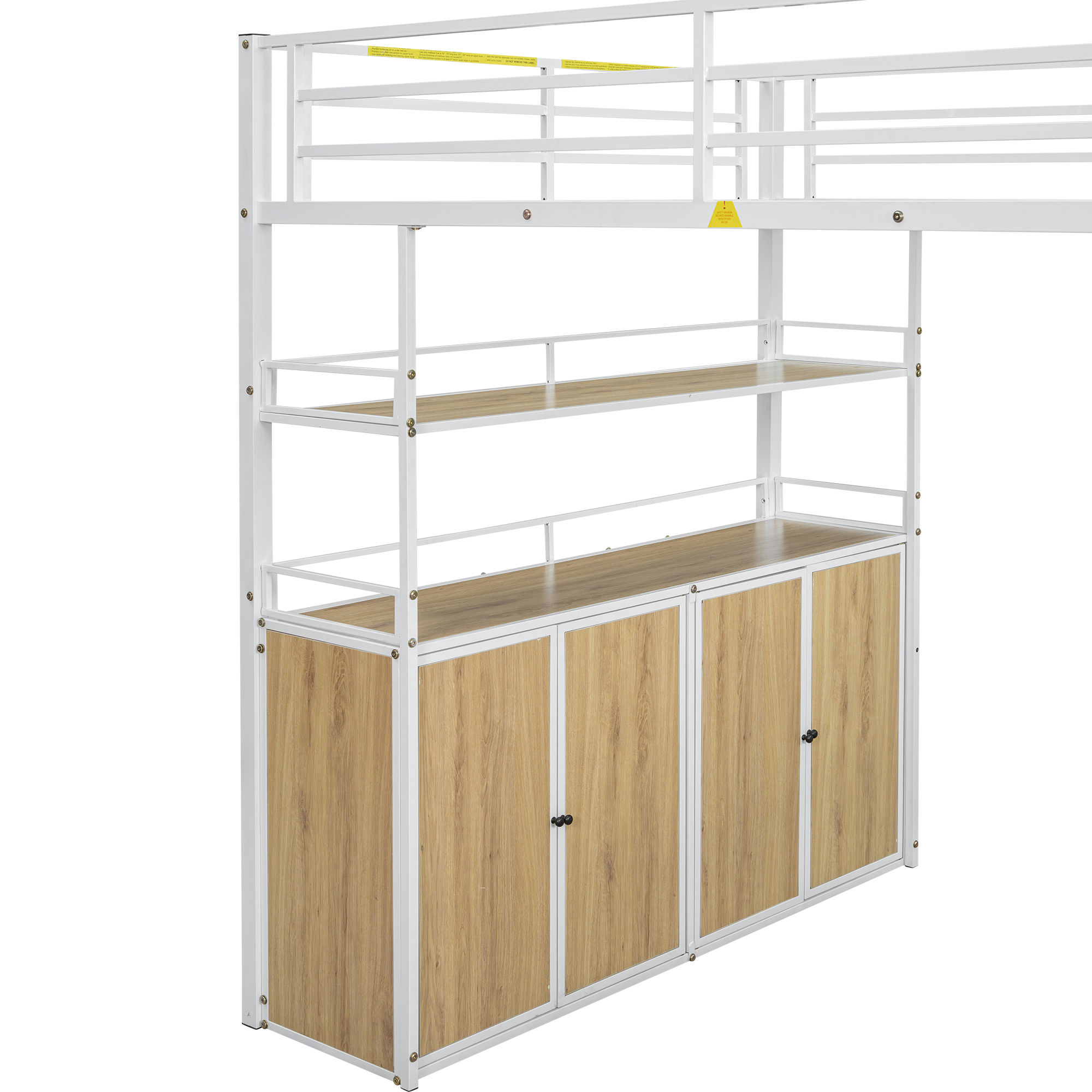 Euroco Metal Full Size Loft Bed with Desk and Wardrobe, Storage Staircase and Lockers for Kids Teens, White