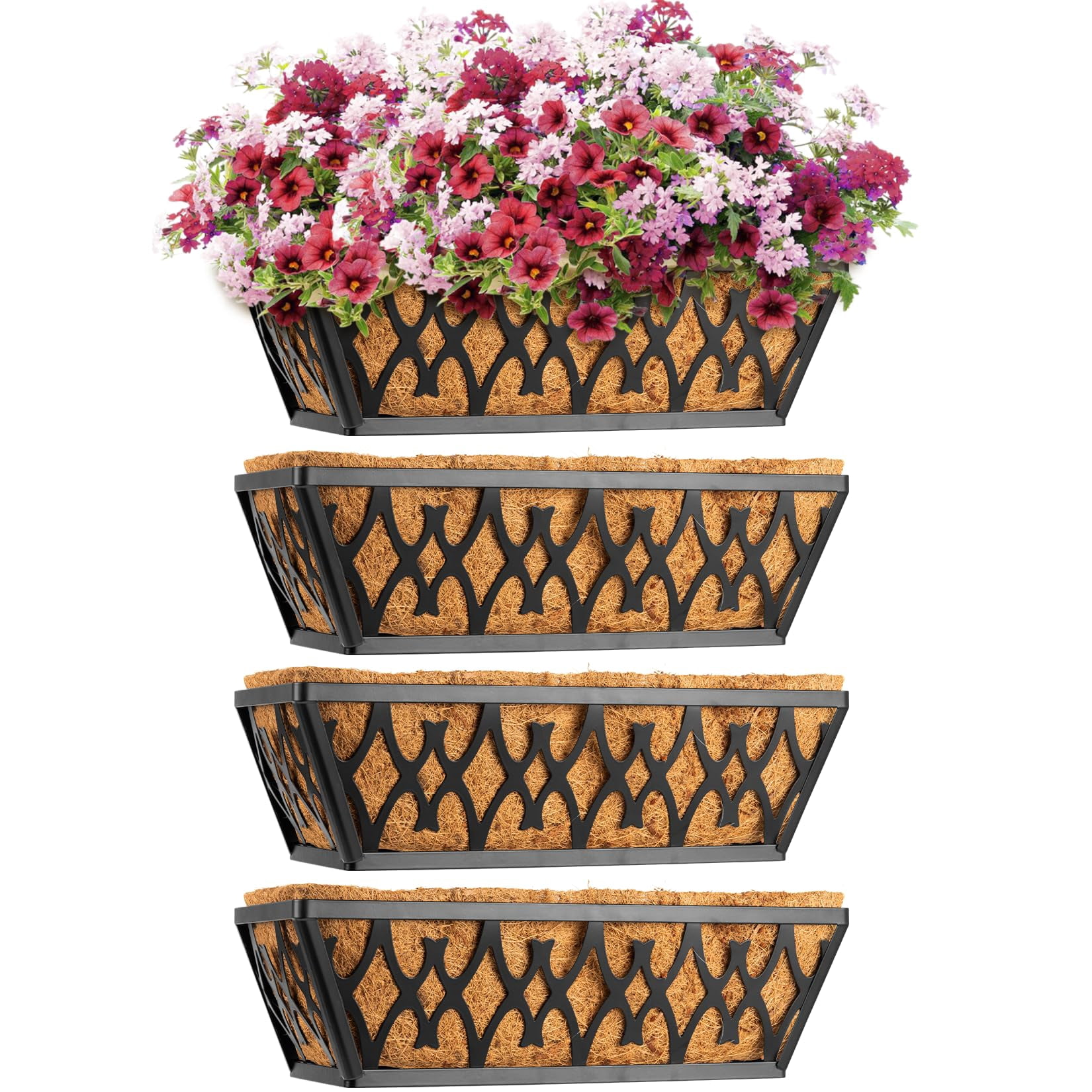 16 Inch 4 Pack-black Window Box Planter for Outdoor Garden and Balcony Decor