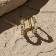 thumbnail image 5 of Vinali 14K Yellow Gold CZ Huggie Hoop Earrings, Round and Baguette Cut, 5 of 8
