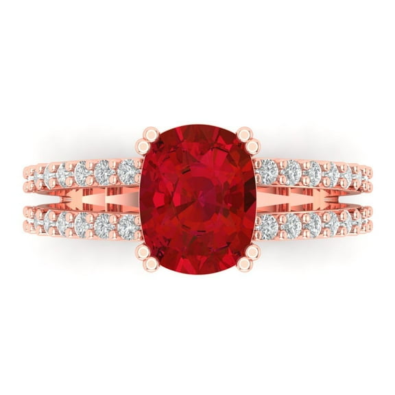 Solitaire with Accents Engagement Ring for Women - 3.48ct Simulated Pink Tourmaline in 14K Rose Gold Promise Ring